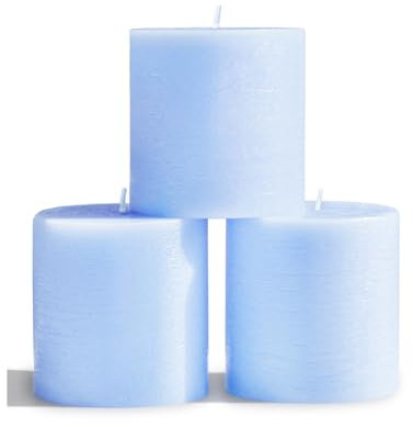 CANDWAX 7.6x7.6 cm Pillar Candle Set of 3 - Decorative Candles Unscented and No Drip Candles - Ideal as Wedding Candles or Large Candles for Home Interior - Light Blue Candles