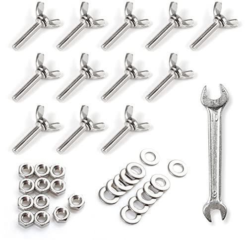 SPEEDWOX Lot de 12 vis à ailettes en forme de Y M6 x 30 mm Vis à tête papillon en acier inoxydable 304 Boulons à ailettes avec écrou hexagonal, rondelle plate et clé pour serrer à mains nues