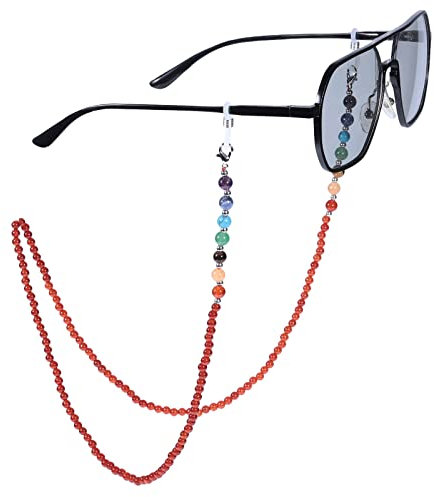 KYEYGWO Karneol 7 Chakren Stein Perlen Brillenkette für Damen und Herren, Reiki Kristall Brillenband Edelstein Brillenkordel Mode Kette Brillenschnur für Sonnenbrillen, Myopiebrille, Lesebrillen