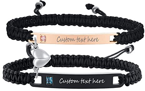 PJ JEWELLERY Personalised Matching Couples Bracelets : Him and Her Mutual Attraction Nameplate Braided ID Bracelets Matching Love Quote Bracelets Set, for Couple Lover Him Her Boyfriend Girlfriend