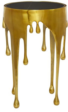 Deco 79 Tropf-Akzenttisch aus Aluminiummetall mit schmelzendem Design und schattierter Glasplatte, 16 x 16 x 25, Gold