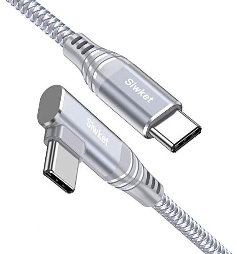 Siwket Cable USB C a USB C acodado 2 m, PD 60 W, carga rápida, cable tipo C, 90 grados, nailon trenzado, compatible con MacBook Pro 2020 2018, iPad Air 4, Galaxy S22, Ultra S21, S20, Note 10, gris