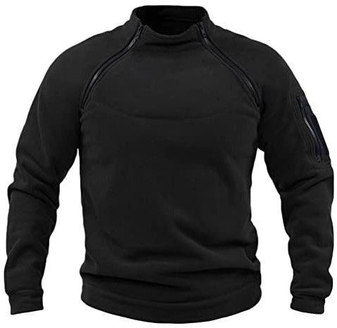 Onsoyours Pullover in Pile per Uomo Giacca da Combattimento in Pile Militare Antivento Caldo Pullover Felpe Senza Cappuccio Tattiche per Uomo Nero XL