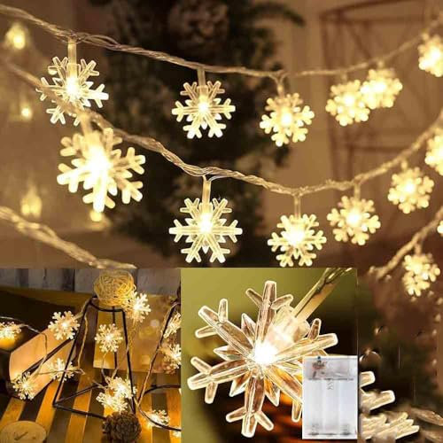PAWARSO Weihnachten Lichterkette Schneeflocke 6M 40LED Lichterketten Batterie Wasserdicht Außen Innen Lichterketten für Weihnachten Deko