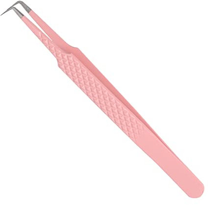 Pinzette per extension ciglia Pinzette professionali Punte angolate curve a 90° Pinzette di precisione in acciaio inossidabile Pinzette per ciglia con volume a ventaglio Gemerry(Rosa)