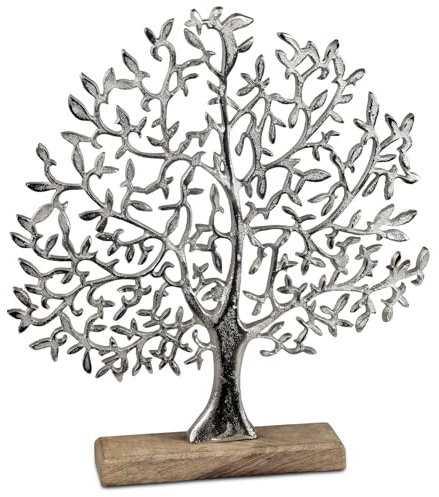 formano Lebensbaum 40cm Aluminium Mangoholz Deko Baum Aufsteller in Braun/Silber