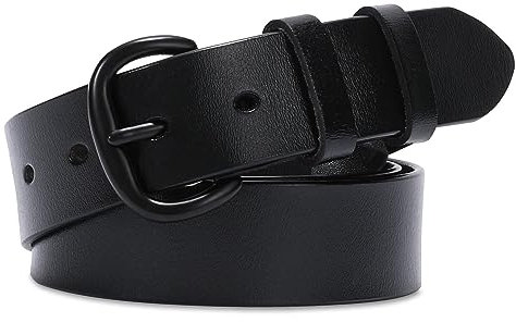JasGood Damen Ledergürtel für Jeans Hosen Kleider Schwarzer Damen Gürtel mit Dornschließe, Schwarz, 150cm