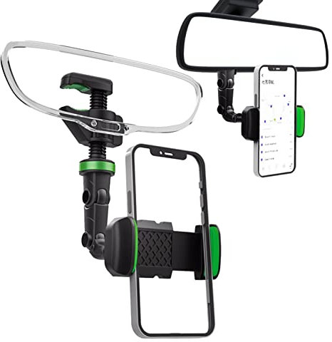 PW TOOLS Espejo Retrovisor Porta Celular Coche | Soporte retráctil para Coche | Giratorio Multifuncional Giratorio 360 ° para Todos los teléfonos Inteligentes