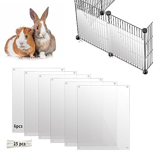 6 Stück Haustierkäfig-Einlage, 26 x 21 cm, Urin-Schutz, Seitenfutter, transparentes Blatt, Kaninchen, Meerschweinchen, Seitenfutter mit Löchern für Igel, Hamster, Häschen und andere Kleintiere