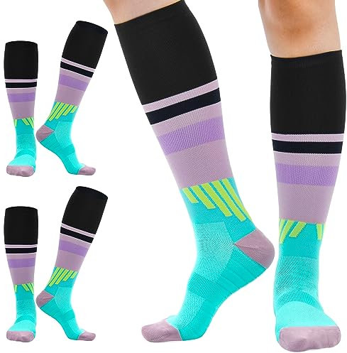 cheap4uk 2 Paar Kompressionsstrümpfe für Damen Herren 15~20mmHg Stützstrümpfe Kompressionssocken Sport Flug Laufen Radsport Reisen krankenschwester (DE/NL/SE/PL, Numerisch, 43, 46, Regular, Blau)