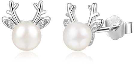 Ohrstecker Ohrringe Silber 925 Weihnachten Ohrringe Damen Mädchen Elch Ohrstecker Klein Perlenohrringe