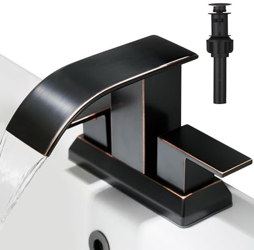 Hoimpro 3 Löcher 4 Zoll Badezimmer Wasserhahn, Wasserfall Öl eingerieben Bronze Badezimmer Wasserhahn Zwei Griffe Centerset Badezimmer Waschbecken Wasserhahn Waschtisch Waschbecken Wasserhahn mit