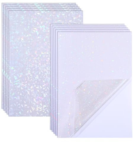 YUXIANLB 10 Sheets Holographic Overlay Sticker Paper Self Adhesive Glitter Laminate Sheets Transparent Holographic Vinyl Laminate Film Stickers for DIY Crafts 4 Patterns-Mixed 11.61×8.26 Inch(A4 Size)