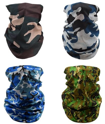 TRKETK 4 Pcs Multifunctional Headwear, Face Mask for Men &Women Multifunctional Balaclavas Windproof Neck Gaiter Scarf Snoods for Men Face Covering Wide Headscarves for Yoga Running Cycling