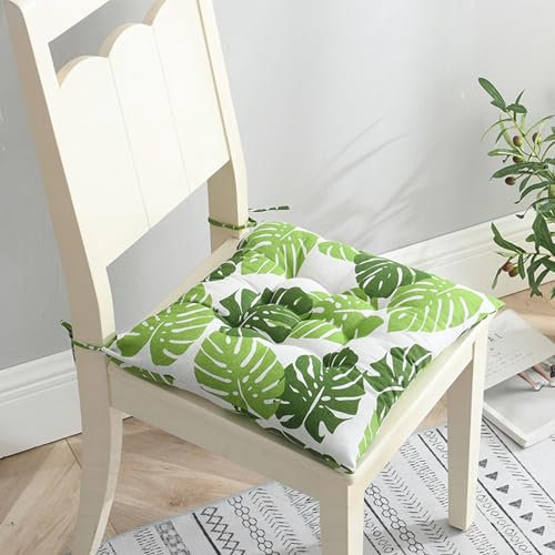 Hixingo 2er Set Stuhlkissen, Sitzkissen Stuhl, Stuhlkissen 40x40, Bunte Muster Sitzkissen Bank, Sitzunterlage Outdoor & Innen, Sitzauflagen Chair Cushion für Wohnzimmer Terrassen (40cm,Grünes Blatt)