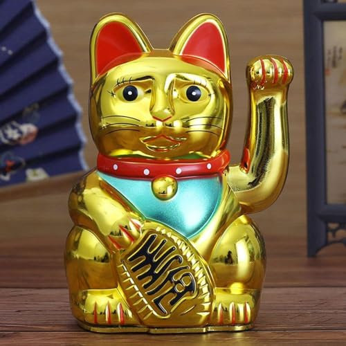 HEIBTENY 5 Solar Maneki Neko Winkekatze, Mini Solarbetriebene Fortune Cat Glücksbringer Mit Dem Winkenden Arm-Ausgangsanzeige-Auto-Dekor Begrüßen(Bright Gold)