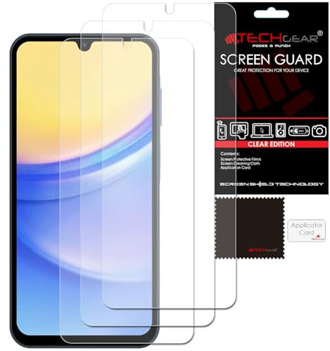 TECHGEAR Lot de 3 films de protection d'écran LCD transparents compatibles avec Samsung Galaxy A15 5G / A15