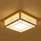 SanBouSi Deckenlampe Japanische Holz LED Deckenlampe Quadrat Kronleuchter Schlafzimmer Wohnzimmer Lampe PVC-Schaffellimitat Lampenschirm Deckenleuchten 16W, Warm