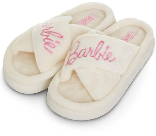 Barbie Pantofole da donna, idea regalo per donna, extra accoglienti, pantofole da casa pelose, Crema, Large