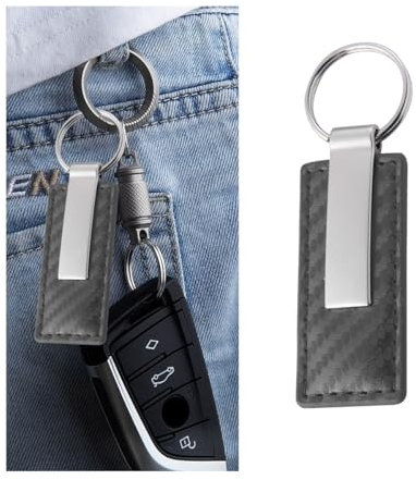 CGEAMDY Porte-Clés En Fibre De Carbone Et Cuir Véritable, Porte-Clés Fibre De Carbone Avec Anneau En O Anti-Perte, Porte-Clés élégant Et Durable Avec Anneau En Cuir Homme Femme(Gris Carbone)