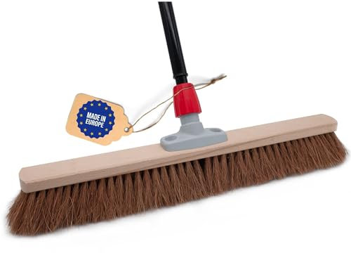 Novaliv Escoba de coco de 60 cm con mango telescópico, cerdas de coco, cerdas naturales con mango, escoba para taller, escoba industrial, escoba para el hogar, escoba de pintura, escoba para el pelo,