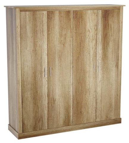 Homey - Armario 4 Puertas Batientes con Altillo Modelo Diana para Dormitorios de Matrimonio o Individuales, Color Cañón, Medidas: 196 cm (Ancho) x 208 cm (Alto) x 54 cm (Fondo)