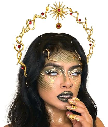 JeVenis Gold Schlange Stirnband Schlange Ohrringe Medusa Kopfschmuck Medusa Krone Medusa Kostüm Zubehör Göttin Kostüm Damen Party Kostüm