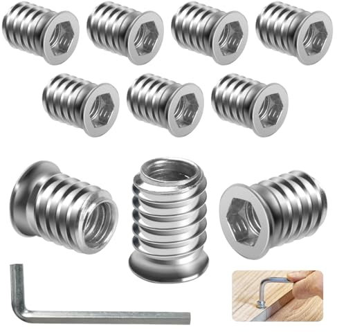 BOUMVID Einschraubmutter M8x15, 10 Stück Einschraubmuffen Gewindeeinsätze Holz Einschraubhülse Gewindeeinsatz Verzinkter Einschlagmutter Einschraubgewinde Innensechskant Muttern für Holzmöbel