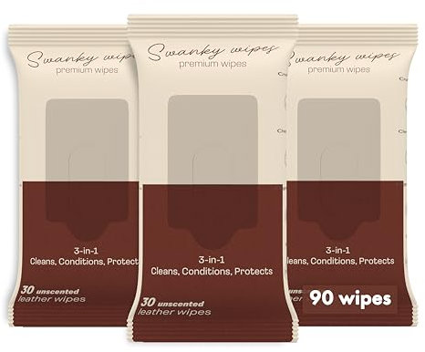 Swanky Leather Wipes - Leather Cleaner and Conditioner for Purses, Shoes, Furniture Polish & Car Seats, Prevents Fading & Cracking, Restores Softness & Shine - Soft Wipes, 90 Count