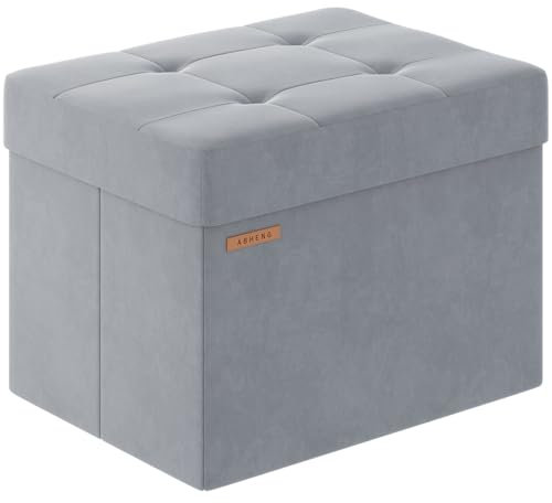 ABHENG Sitzhocker mit Stauraum, Aufbewahrungsbox aus Samt, Bettbank Schlafzimmer, kleine klappbare Sitzbank, für Wohnzimmer Schlafzimmer Flur, 31 x 41 x 31 cm, Taubengrau, ASND03G