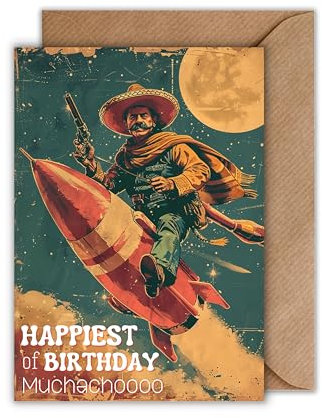 WBdesignz Originelle Geburtstagskarte mit Umschlag - Happiest of Birthday Muchachoooo Einzigartiger Geburtstagsgruß Humorvolle Glückwunschkarte für Freunde und Familie (DIN A6)