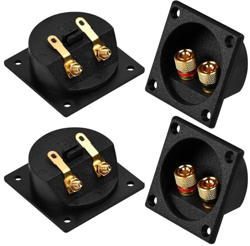 4 Pcs Lautsprecher Terminal, 2.2 Zoll Quadratische 2-Wege Lautsprecher Box Terminal Cup mit Bananen Stecker Schraube Typ Bindung Post Subwoofer Box Lautsprecher Klemmen Platten für Stereo Lautsprecher
