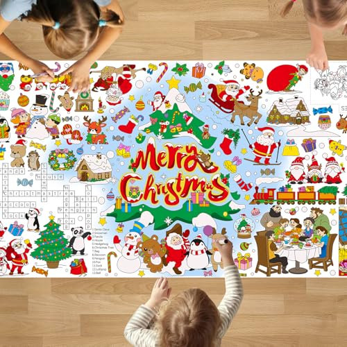 Padtic Riesiges Malposter, 88,9 x 182,9 cm, vielseitige Papier-Tischdecke, DIY-Weihnachtsbaum, Weihnachtsmann, Zwerge, Elch, Schneemann, Tischdecke, Kinder, Kunst, Handwerk, Zuhause, Klassenzimmer