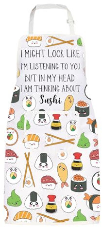 MYSOMY Sushi-Geschenk, Sushi-Liebhaber, Schürzen mit Taschen, Sushi-Party, verstellbare Schürze für Küchenliebhaber, japanisches Lebensmittel-Liebhaber-Geschenk, Sushi-Schürze, Einheitsgröße