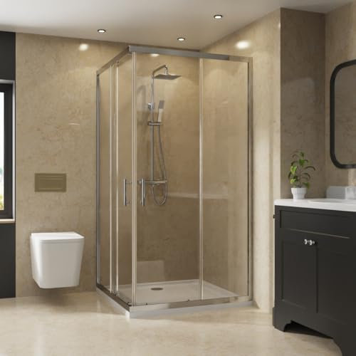 NRG 900 x 900mm Bathroom Square Corner Entry Shower Enclosure with Double Sliding Doors 6mm Safety Glass Chrome Framed