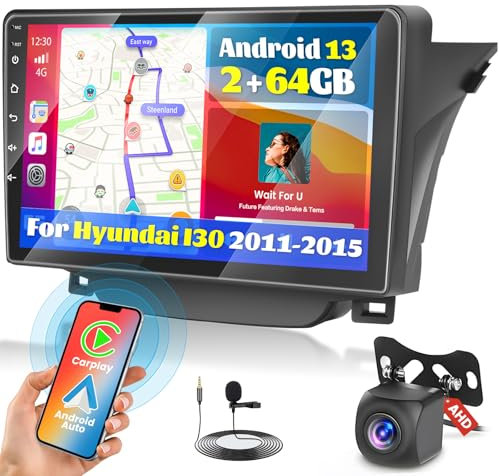 Fuluku 2+64G Android 13 Radio Coche para Hyundai I30 2011-2015 con Inalámbrico Carplay Android Auto, 9 Pulgadas de Pantalla Táctil Radio con Bluetooth/WiFi/GPS/Cámara de Seguridad/FM/RDS/SWC