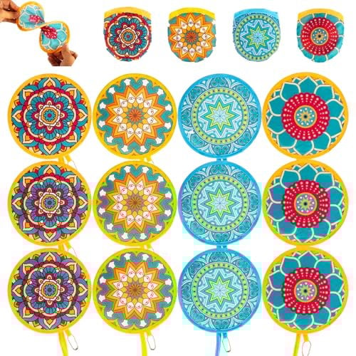 ALNKDH 12 Pcs Mandala Pattern Hand Fan,Chinese Japanese Style Foldable Fan,Multi-Role Round Handheld Fans, Beautiful Patterns For Wedding Party Home Decor Personal Decoration (12Pcs Mandala)