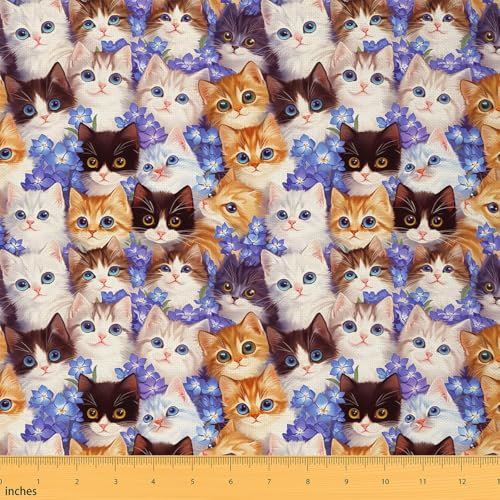 Loussiesd Cartoon Katze Dekor Stoff 92x150cm Katze Liebhaber Geschenk Patchwork Stoffe Ultra Weiche Niedliche Kätzchen Polsterung Dekostoff für Stühle Tier Reupholstery Dekostoff Zimmer Dekor