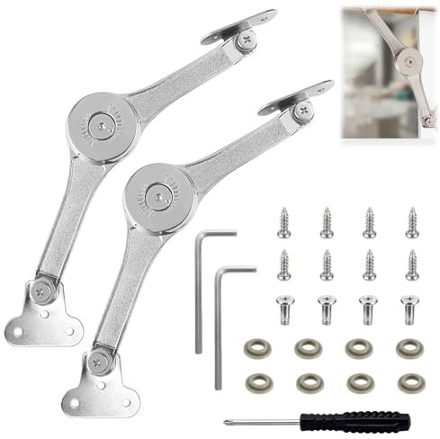 2 Pcs Soft Close Lid Support Hinges with Screw Installation Accessories, Cabinet Hinges Stay Folding Drop Down, Cupboard Door Hinges Lift Up Stay for Furniture Kitchen Wardrobe Toy Box