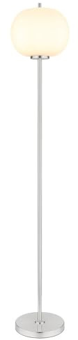 Stehleuchte Glasschirm opal Standlampe silber Wohnzimmerleuchte stehend, Metall nickel, E27 Fassung, DxH 30x160 cm