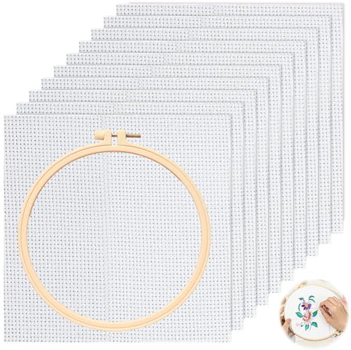 YOUNGSAY 10 pezzi di tessuto Aida 20x20 cm, Embroidery Fabric con telaio da ricamo