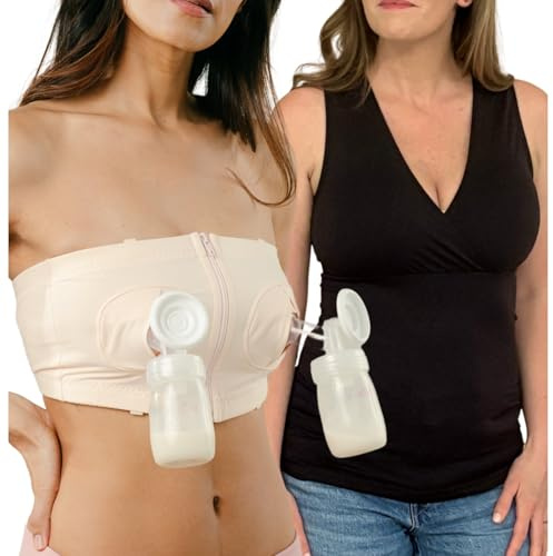 Hands-Free Pumping Bra + Tank - Comfortable, Adjustable, Customizable - Converts Any Nursing Bra to a Pumping Bra - L+ - Pink