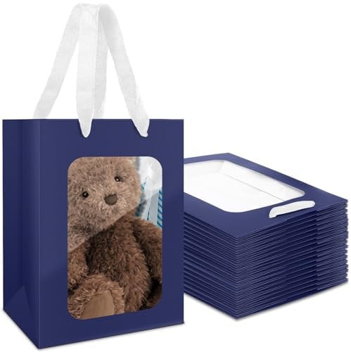 EUSOAR Sacchetti di Carta con Finestra - 20 Pezzi Blu Scuro Buste Carta con Manico 18x13x25cm - 230GSM Sacchetti Regalo - Gift Bags Busta Regalo con Finestra di Party Imballaggio