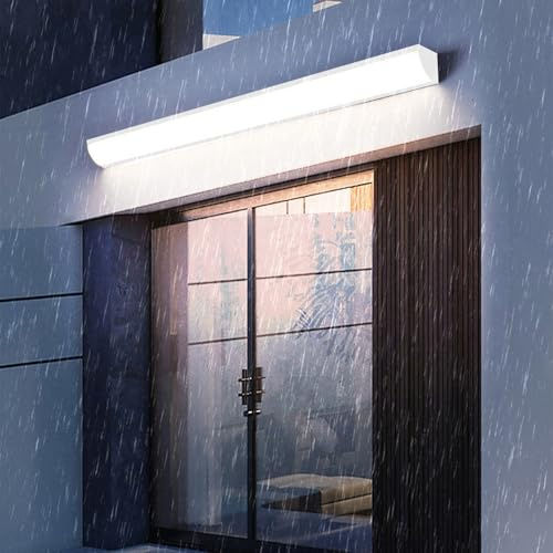 LED Außen Wandlampe IP65 Wasserdicht Außenbereich Gärten Wandleuchte Villa Wandbeleuchtung Innen/Außenleuchte Lange Aluminium Acrylplatte für Gärten Villa Terasse (Silbrig-Neutrales Licht,90cm)
