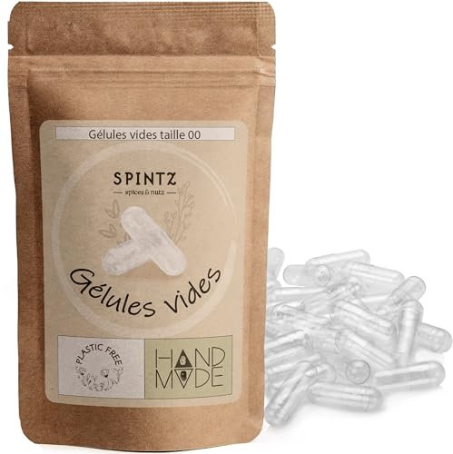 SPINTZ Vegane HPMC Leerkapseln Größe 00 (100 Stk.) | Unabhängig Labor getestet | Plastikfrei & Nachhaltig Verpackt | 100% pflanzliche Zellulose, Non-GMO, allergenfrei, transparent