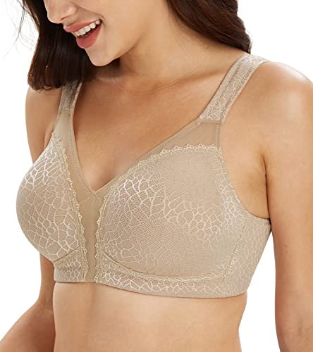 Lemorosy Full Coverage Non Padded Wireless Minimizer Bra Women's Plus Size Underwear Comfort and Double Support for Large Bust(Brown,34E)