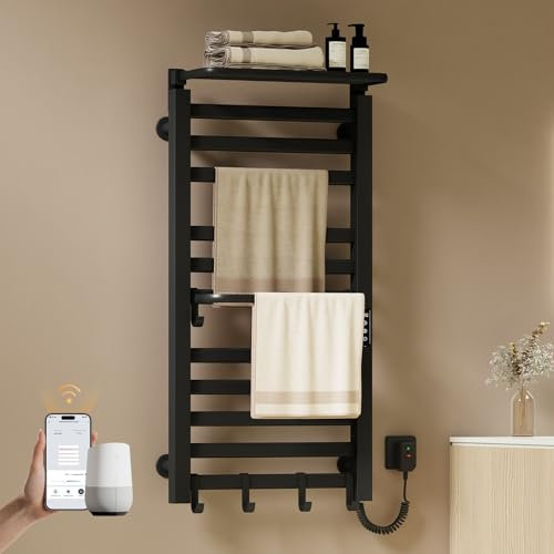 EMKE Handtuchheizkörper Elektrisch 100 x 50 cm, WiFi Smart Thermostat elektrischer Badheizkörper, Handtuchwärmer Elektrisch für Alexa und Google Home und APP Schwarz 280W