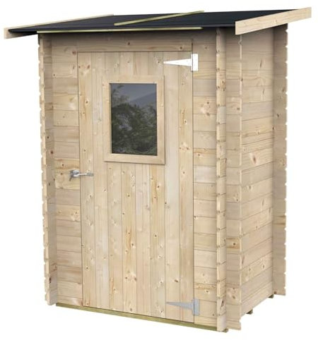 Gartenhaus Anbau Bh19 Hobby Monofalda 146x98 aus unbehandeltem Fichtenholz 19 mm mit Einzeltür und Fenster, OSB3-Dach und -Boden, einfacher Aufbau, Autoklavbehandlung, PEFC-Zertifiziert