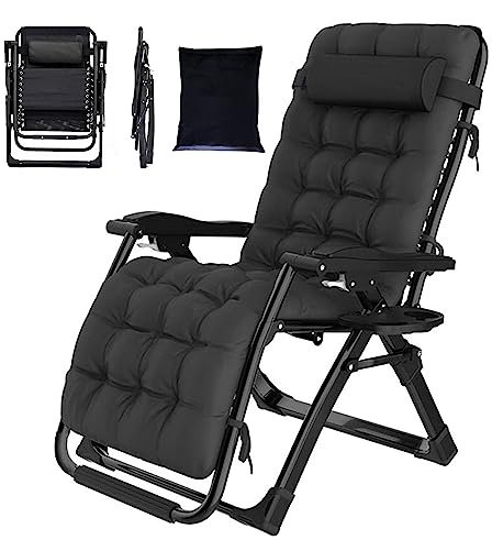 YOIZO Liegestuhl Klappbar 65cm Relaxsessel Garten mit Kissen, Einstellbar Sonnenstuhl für Patio Garten Strand Pool, Klappliegestuhl Liegestuhl mit Kopfkissen 200kg (1-Schwarz)