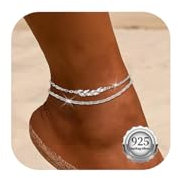 Kenivira Bracelet Cheville Femme Argent 925 Imperméable Réglable Bracelets De Cheville Pour Femme Bijoux De Plage d'Été